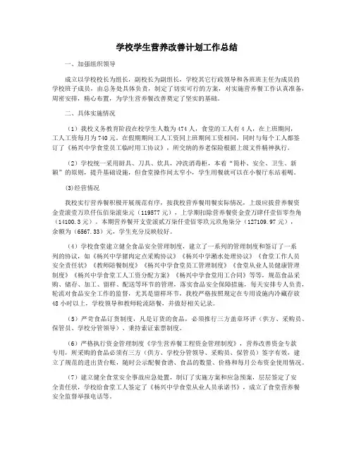 学校学生营养改善计划工作总结