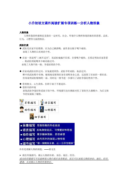 小升初语文课外阅读扩展专项训练—分析人物形象