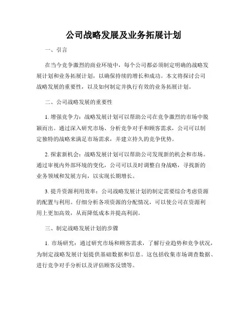 公司战略发展及业务拓展计划