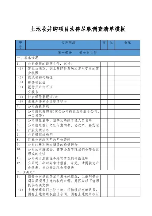 土地收并购项目法律尽职调查清单