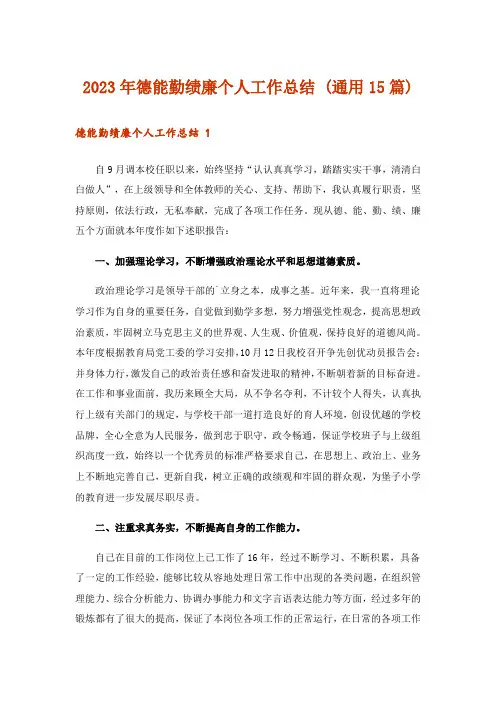 2023年德能勤绩廉个人工作总结 (通用15篇)