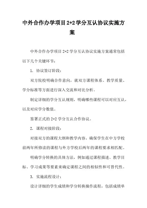 中外合作办学项目2+2学分互认协议实施方案