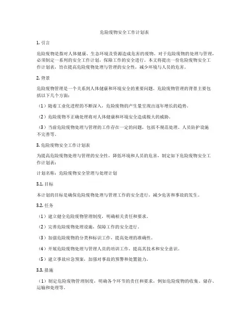 危险废物安全工作计划表
