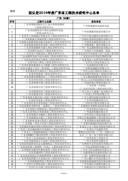 2019年度广东省工程中心认定名单