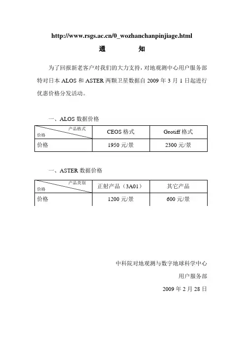 遥感数据官方价格
