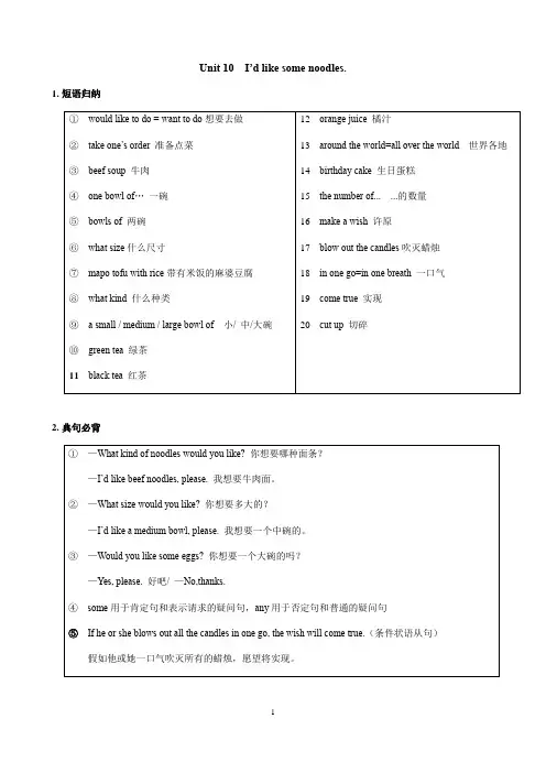 人教版七年级下册英语Unit 10 知识点语法归纳总结