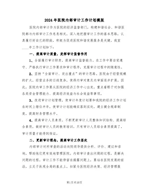 2024年医院内部审计工作计划模版(三篇)