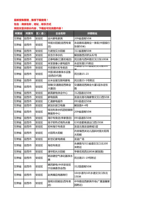 新版甘肃省定西市安定区家用电器企业公司商家户名录单联系方式地址大全99家