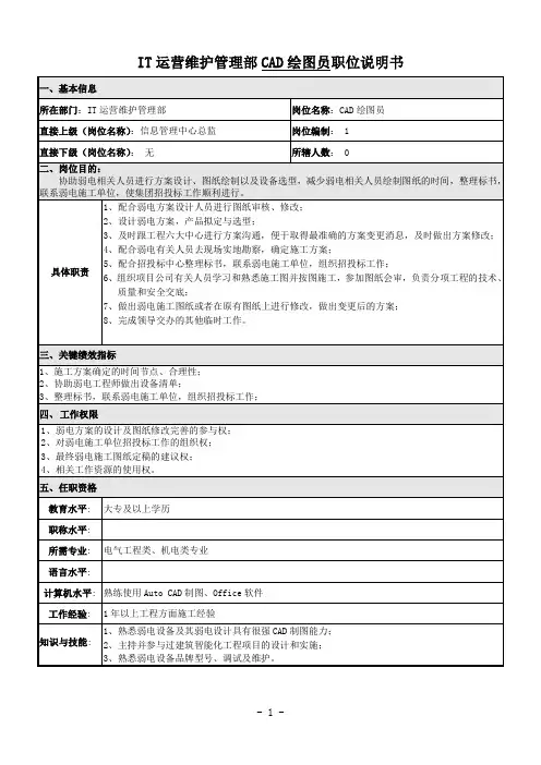 CAD绘图员岗位说明书