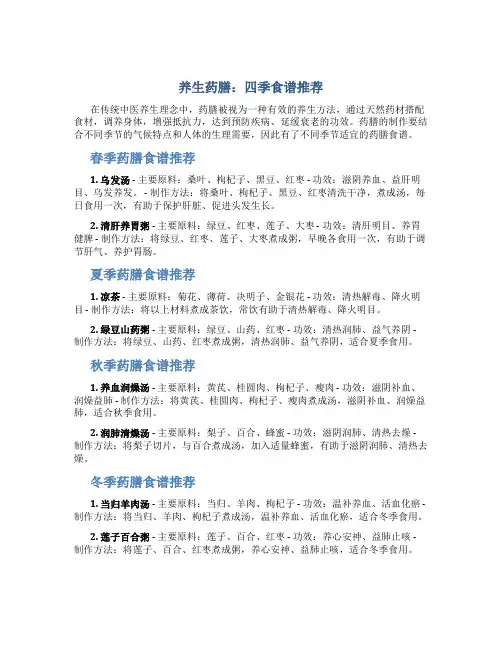 养生药膳：四季食谱推荐
