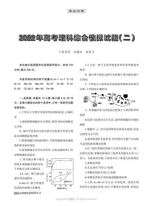 2022年高考理科综合模拟试题（二）