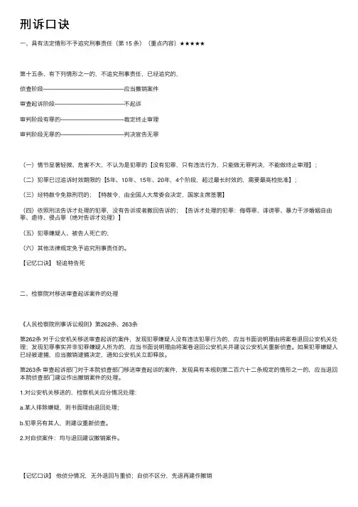 刑诉口诀——精选推荐