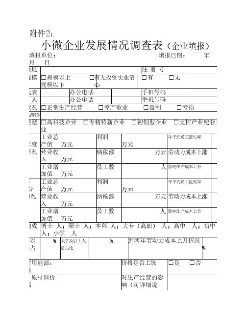 小微企业发展情况调查表(企业填报)
