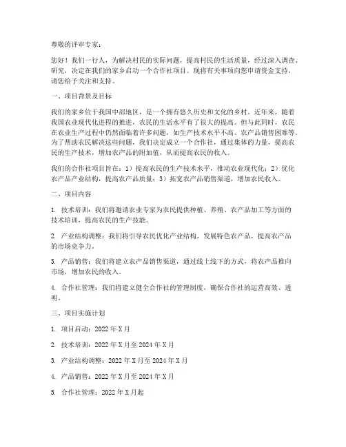合作社项目资金申请书范本