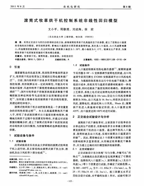 滚筒式牧草烘干机控制系统非线性回归模型