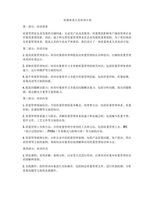 质量体系人员培训计划