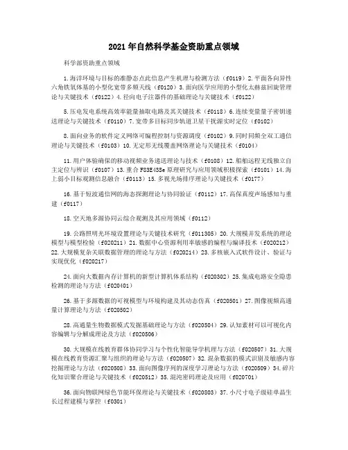 2021年自然科学基金资助重点领域
