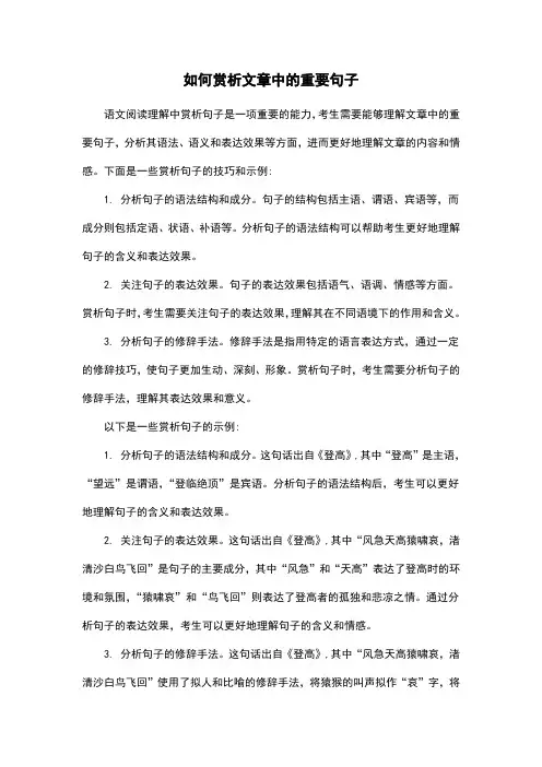 如何赏析文章中的重要句子