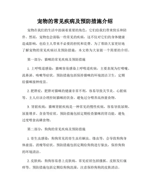 宠物的常见疾病及预防措施介绍