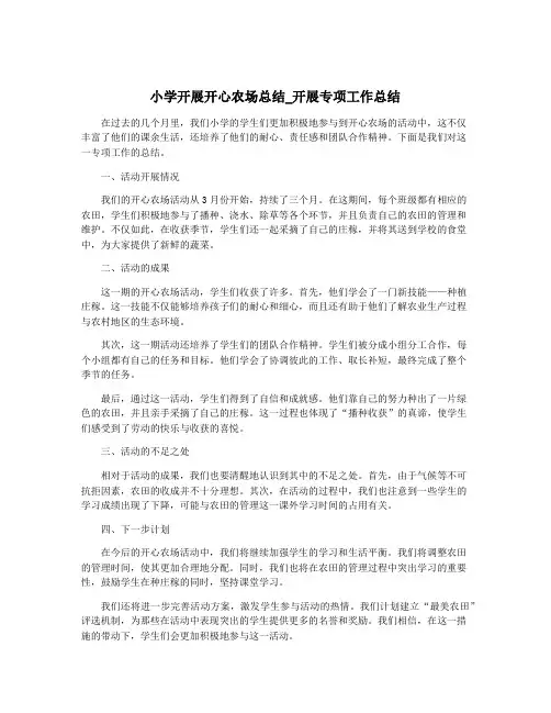 小学开展开心农场总结_开展专项工作总结