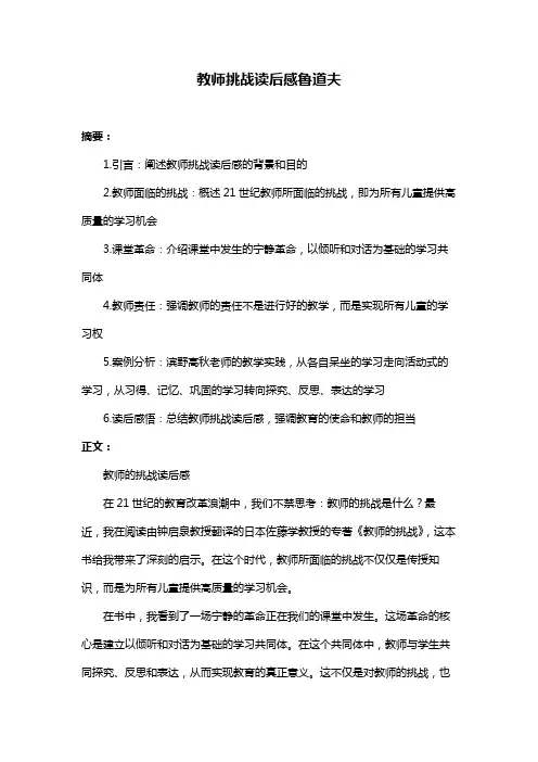 教师挑战读后感鲁道夫