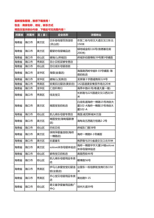 新版海南省海口市母婴店企业公司商家户名录单联系方式地址大全491家