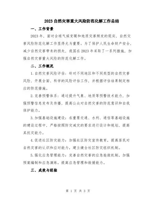 2023自然灾害重大风险防范化解工作总结