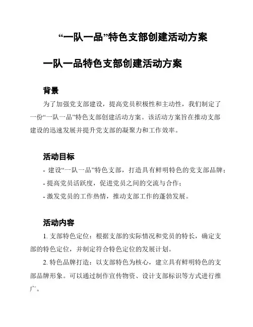 “一队一品”特色支部创建活动方案