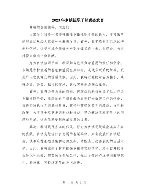2023年乡镇挂职干部表态发言