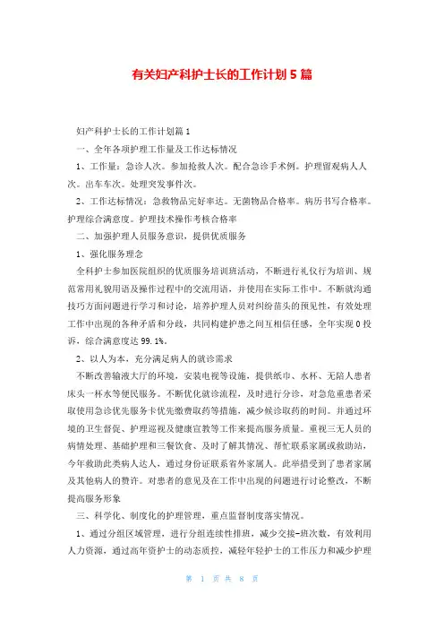 有关妇产科护士长的工作计划5篇