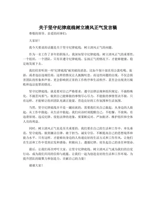 关于坚守纪律底线树立清风正气发言稿