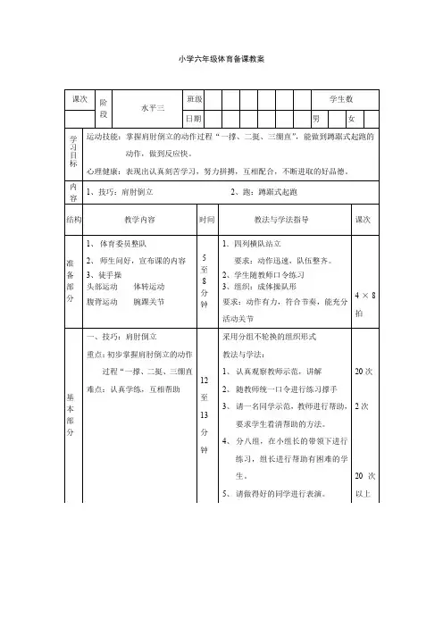 体育教案：肩肘倒立