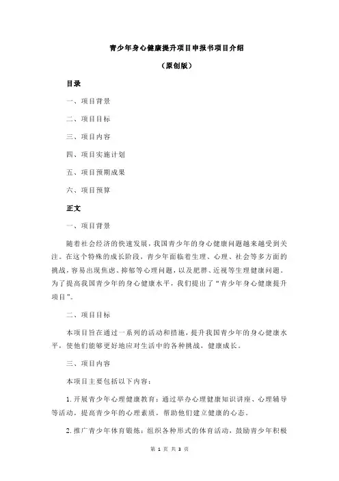 青少年身心健康提升项目申报书项目介绍
