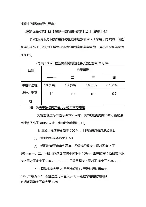 框架梁,柱的配筋要求
