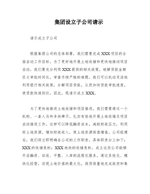 集团设立子公司请示