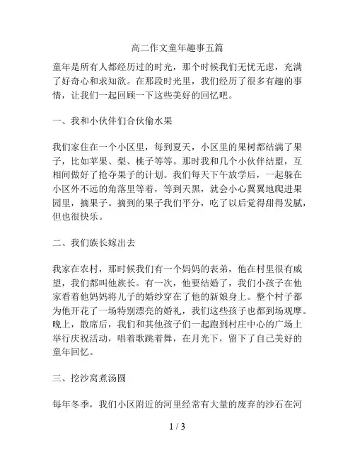 高二作文童年趣事五篇