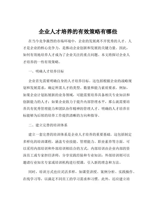 企业人才培养的有效策略有哪些