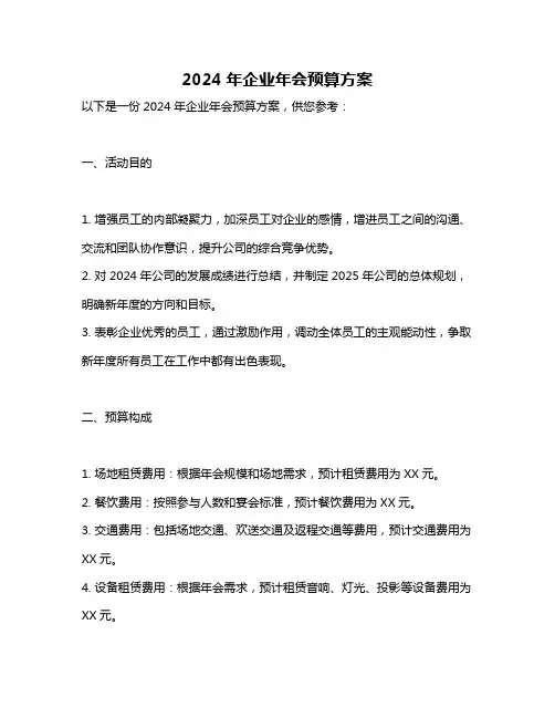 2024年企业年会预算方案