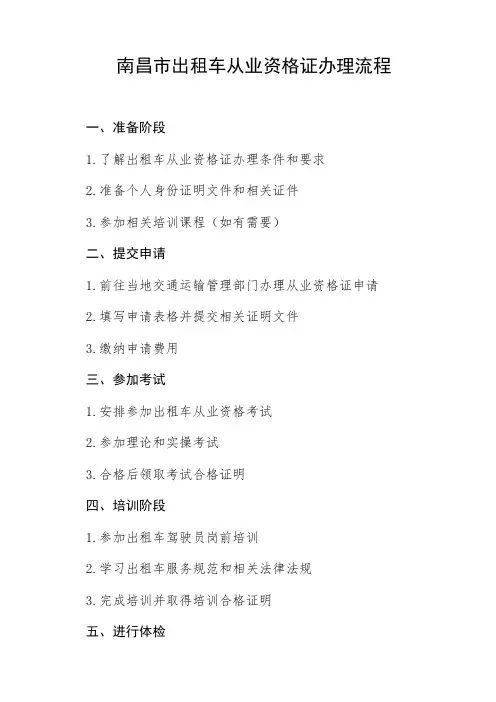 南昌市出租车从业资格证办理流程