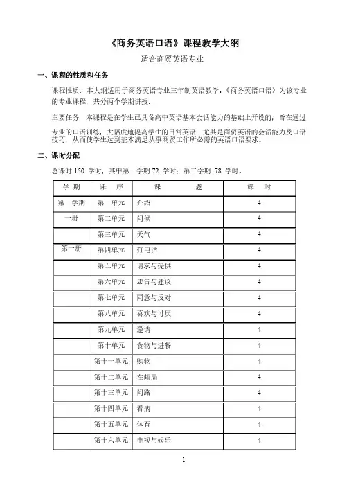 商务英语口语课程教学大纲