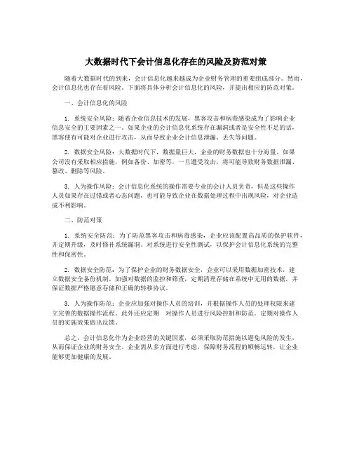 大数据时代下会计信息化存在的风险及防范对策