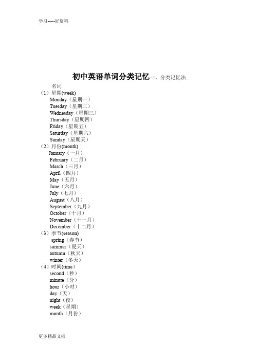 初中英语单词分类记忆大全汇编