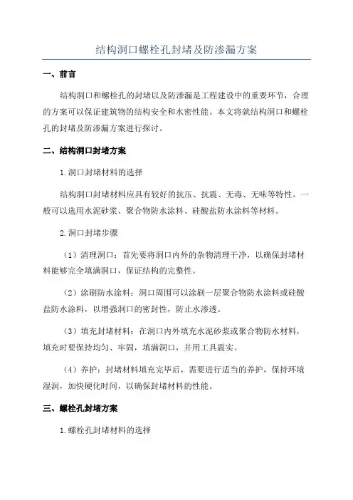 结构洞口螺栓孔封堵及防渗漏方案