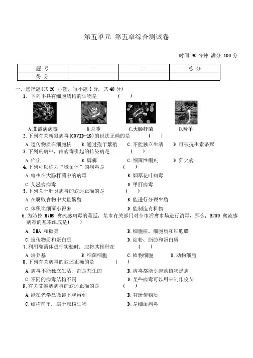 第五单元 第五章 病毒 综合测试卷(含答案)人教版生物八年级上册