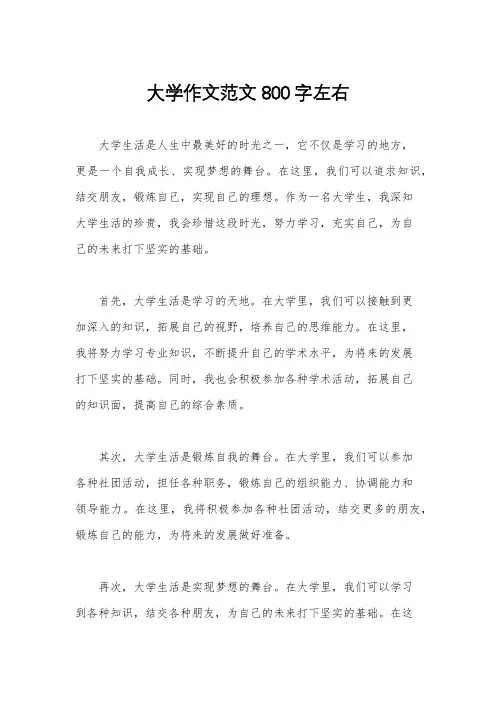 大学作文范文800字左右