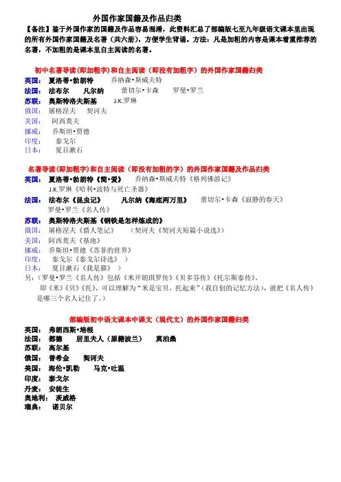 部编版初中语文课本里外国作家国籍及作品名称汇总 