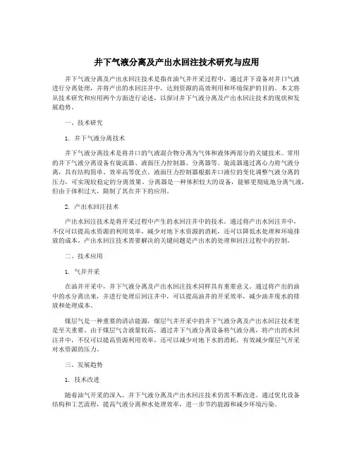 井下气液分离及产出水回注技术研究与应用