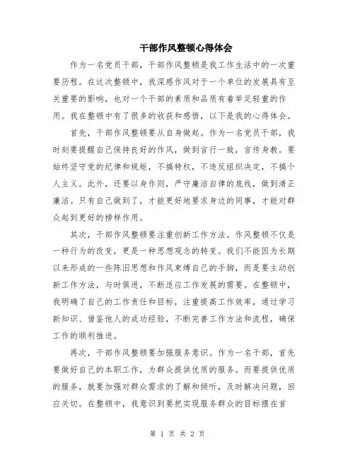 干部作风整顿心得体会 