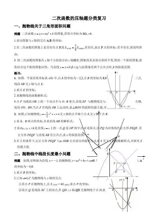 中考数学中二次函数压轴题分类总结