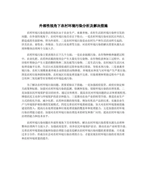 外部性视角下农村环境污染分析及解决措施